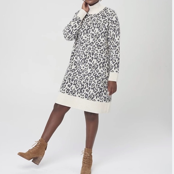 LOFT Plus Leopard Jacquard Turtleneck Dress NEW WITH TAGS Small P - Picture 1 of 6
